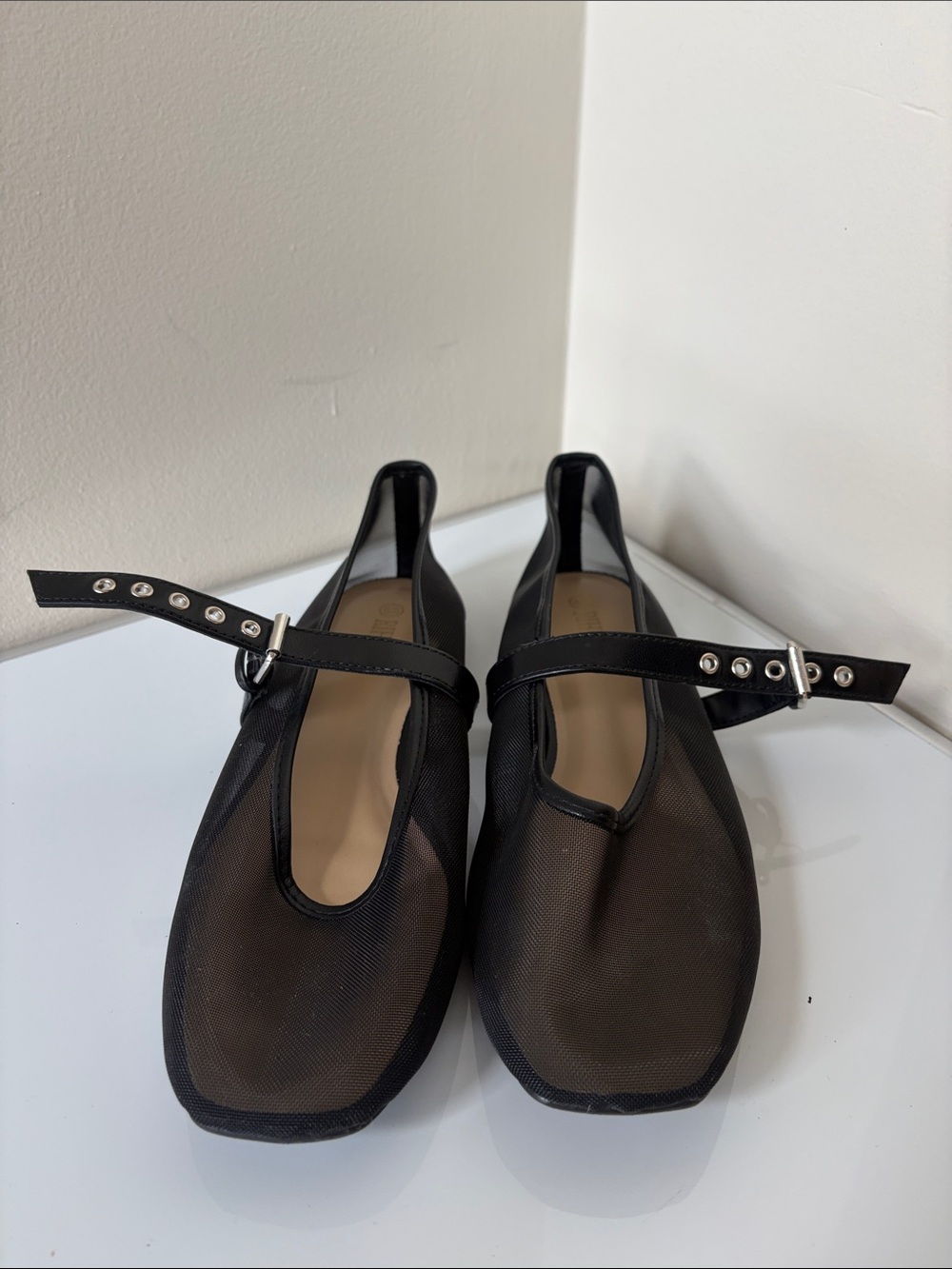 Black Mesh Mary Jane Flats